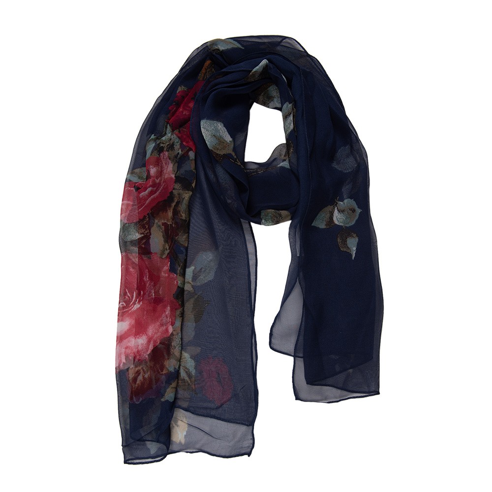 Modrý dámský šátek s růžemi Women Print - 50*160 cm Clayre & Eef