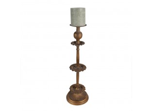 Měděný antik kovový svícen na širokou svíčku Gillo - Ø 13*43 cm