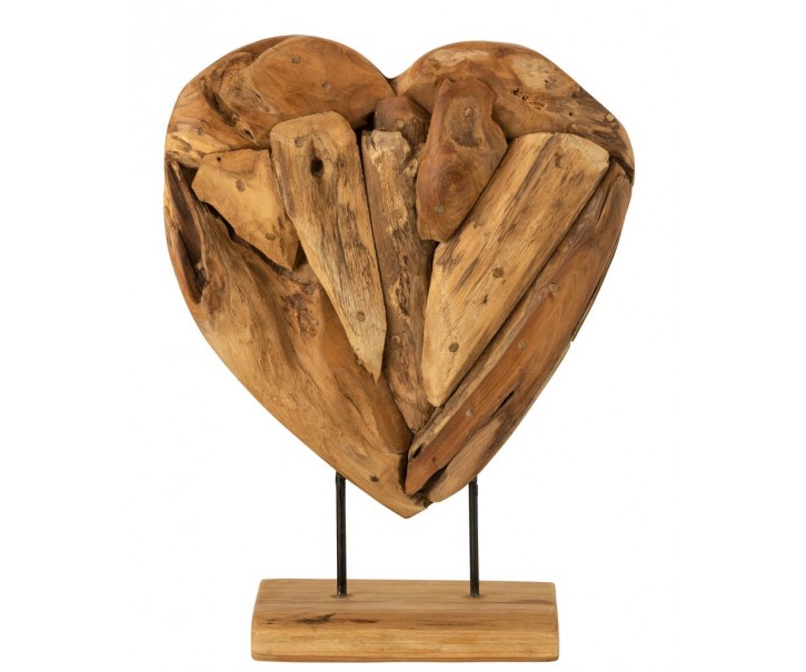 Dekorace srdce z teakového dřeva na podstavci Heart on foot - 40*12*49cm
