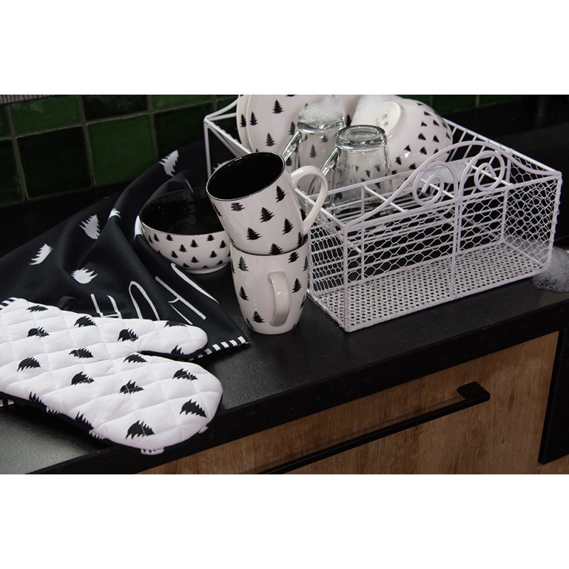 Bílo-černá bavlněná chňapka - rukavice se stromky Black&White X-Mas - 18*30 cm
