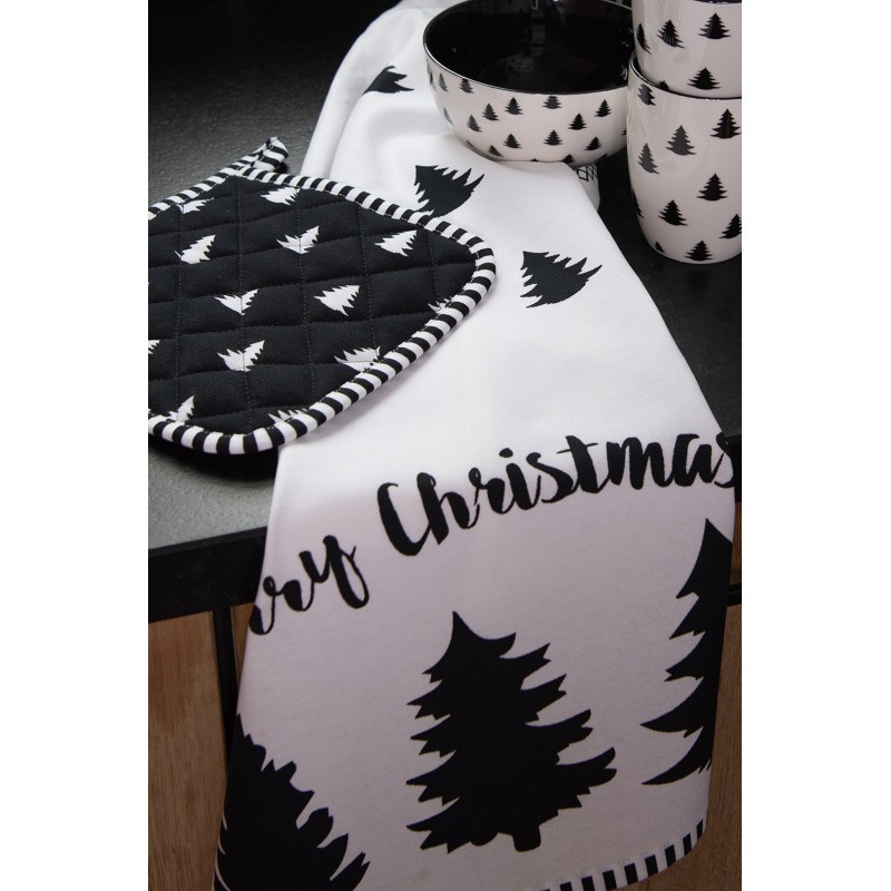Bílo-černá bavlněná chňapka - podložka se stromky Black&White X-Mas - 20*20 cm