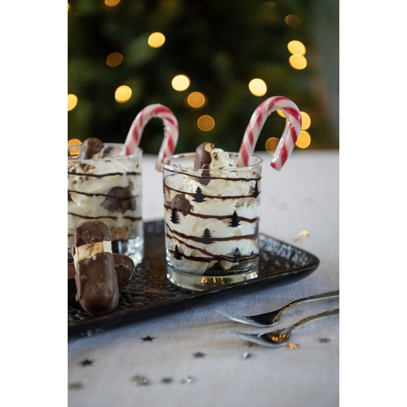Sklenička na pití s černými stromky Black&White X-Mas - Ø 7*9 cm / 230 ml