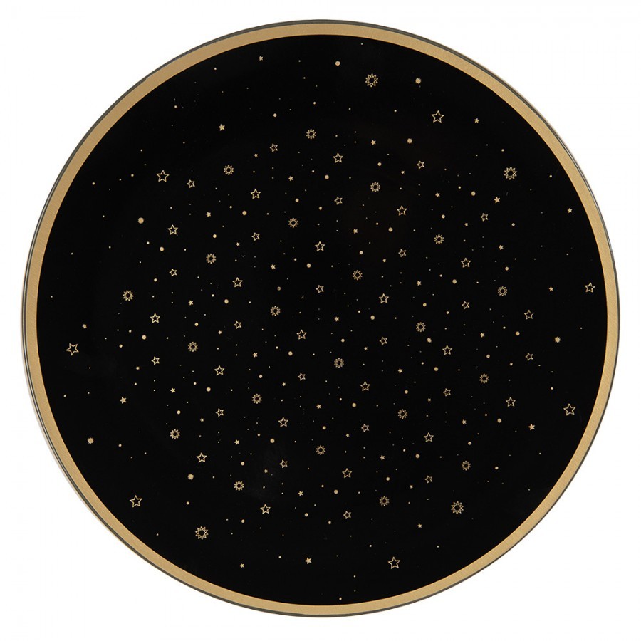 Černo-zlatý servírovací talíř s hvězdičkami - Ø 33*1 cm