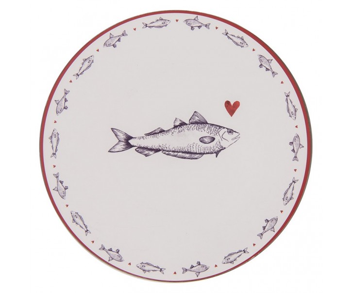 Bílo-modrý servírovací talíř s rybkou Sun Sea And Fish - Ø 33*1 cm