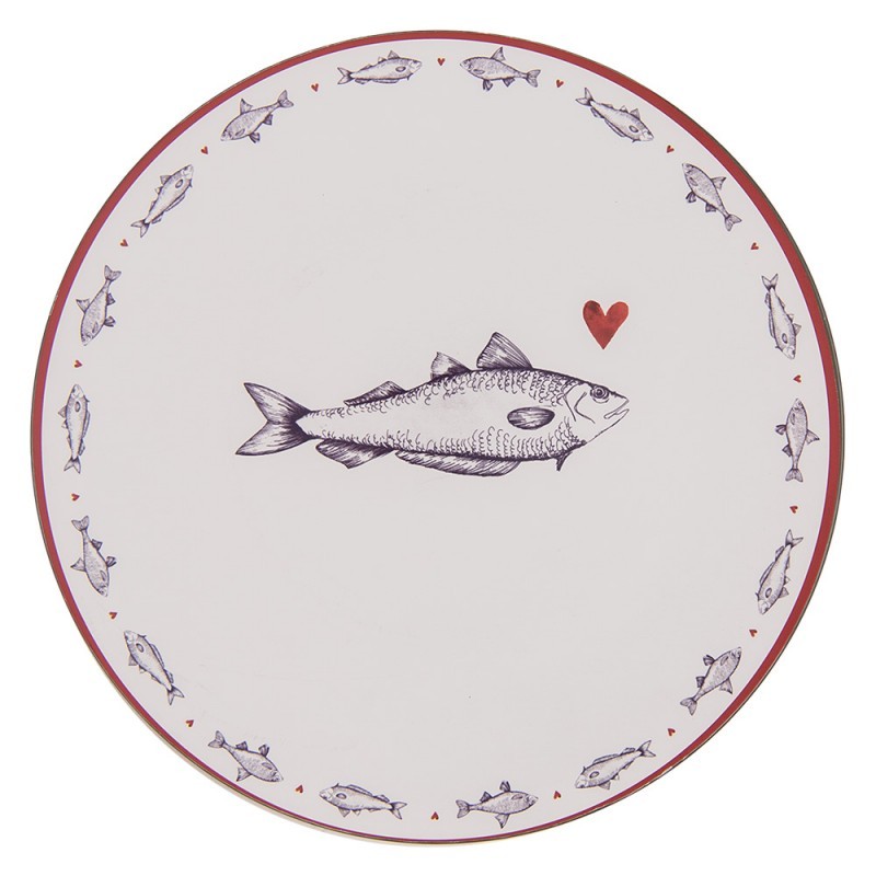 Bílo-modrý servírovací talíř s rybkou Sun Sea And Fish - Ø 33*1 cm Clayre & Eef