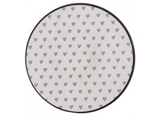 Bílo-černý servírovací talíř se srdíčky - Ø 33*1 cm