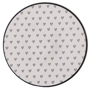 Bílo-černý servírovací talíř se srdíčky - Ø 33*1 cm