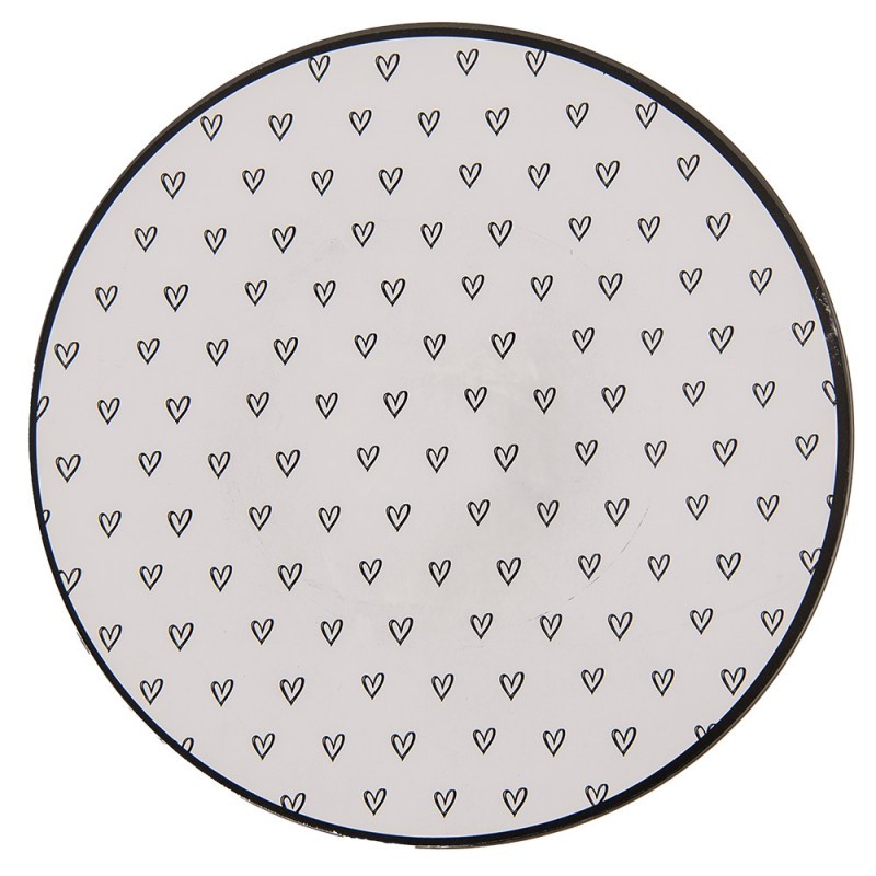 Bílo-černý servírovací talíř se srdíčky - Ø 33*1 cm