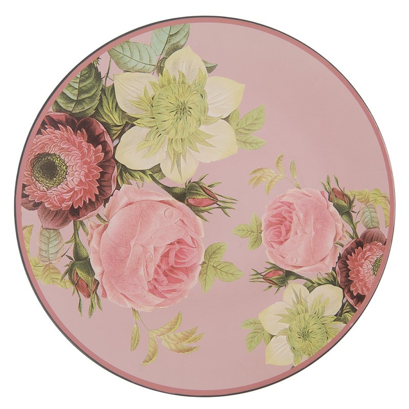 Růžový servírovací talíř s růžemi - Ø 33*1 cm Clayre & Eef