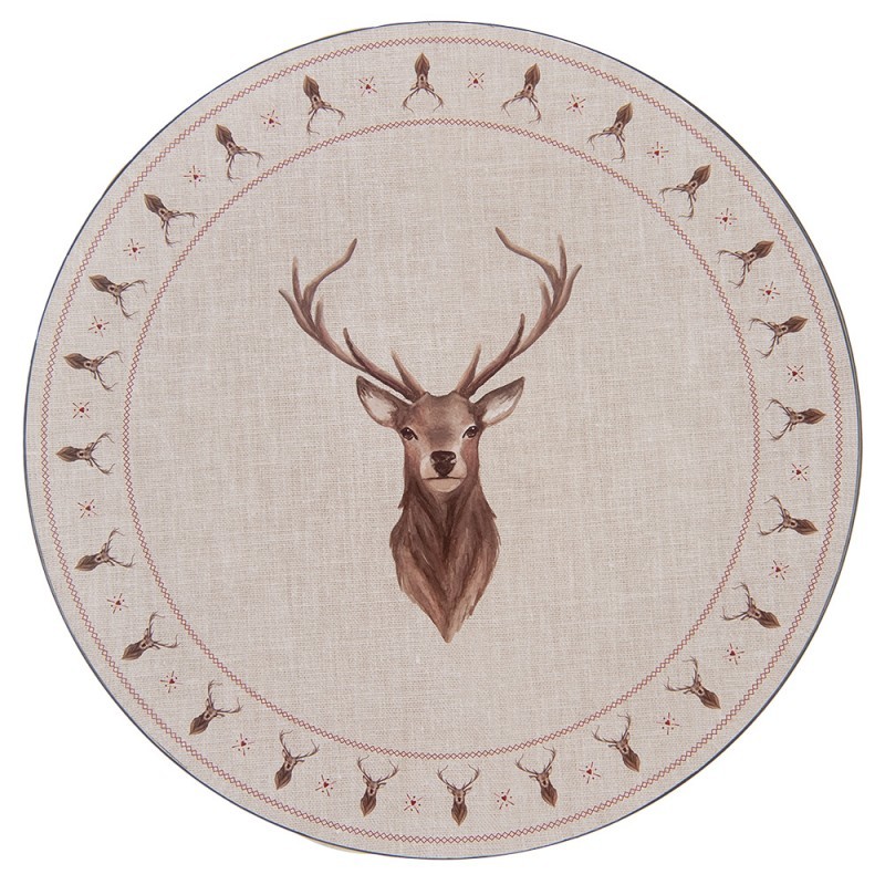 Levně Béžový servírovací talíř s jelenem Cosy Lodge - Ø 33*1 cm COL85