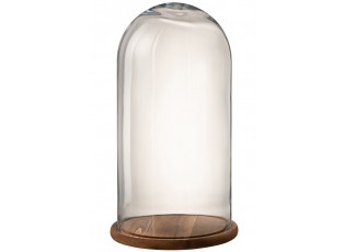 Hnědý dřevěný podnos se skleněným poklopem Bell Jar - Ø 33*60 cm