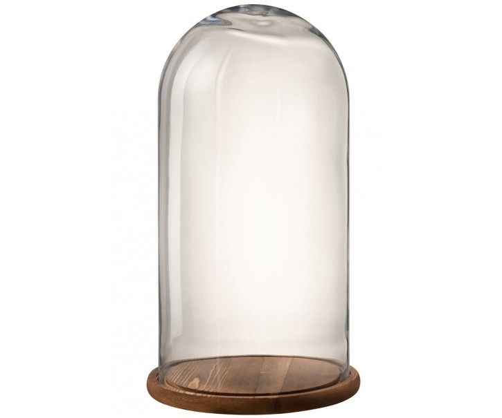 Hnědý dřevěný podnos se skleněným poklopem Bell Jar - Ø 33*60 cm