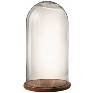 Hnědý dřevěný podnos se skleněným poklopem Bell Jar - Ø 33*60 cm