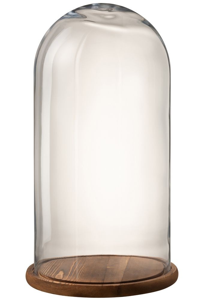 Hnědý dřevěný podnos se skleněným poklopem Bell Jar - Ø 33*60 cm