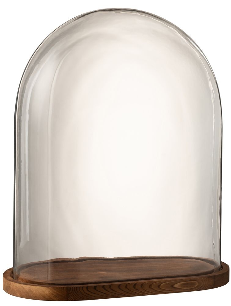 Hnědý dřevěný oválný podnos se skleněným poklopem Bell Jar - 43*23*51cm J-Line by Jolipa
