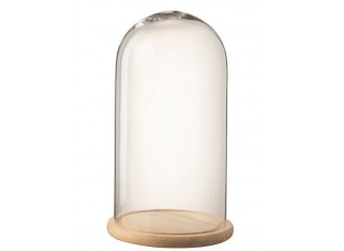 Přírodní dřevěný podnos se skleněným poklopem Bell Jar - Ø 28*50 cm