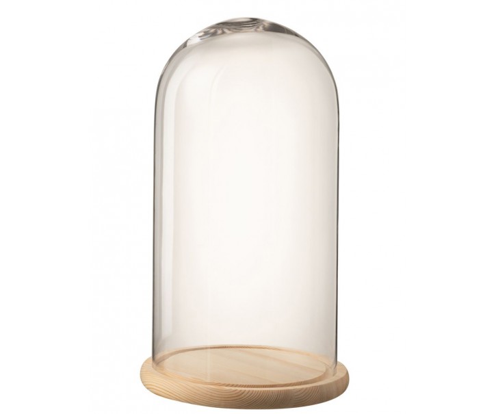 Přírodní dřevěný podnos se skleněným poklopem Bell Jar - Ø 28*50 cm
