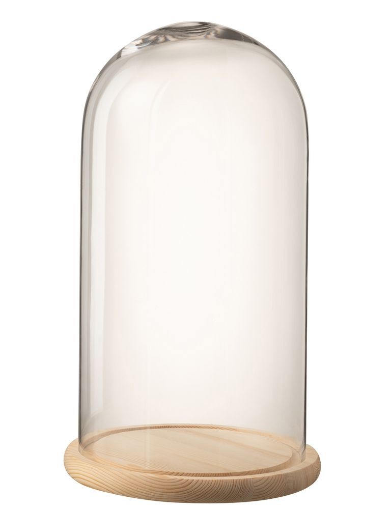 Přírodní dřevěný podnos se skleněným poklopem Bell Jar - Ø 28*50 cm J-Line by Jolipa