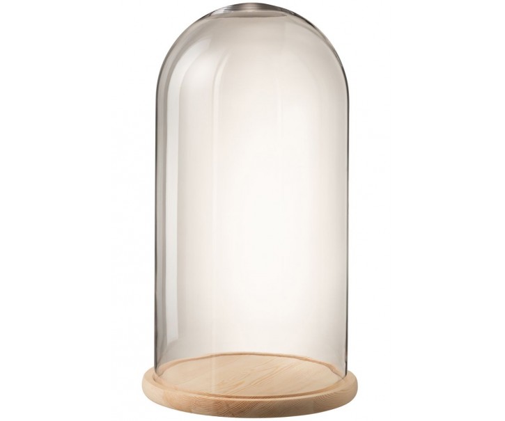 Přírodní dřevěný podnos se skleněným poklopem Bell Jar - Ø 33*60 cm