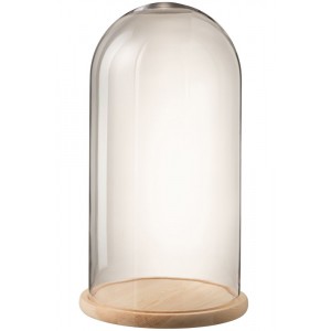 Přírodní dřevěný podnos se skleněným poklopem Bell Jar - Ø 33*60 cm