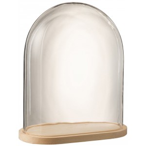 Přírodní dřevěný oválný podnos se skleněným poklopem Bell Jar - 43*23*51 cm