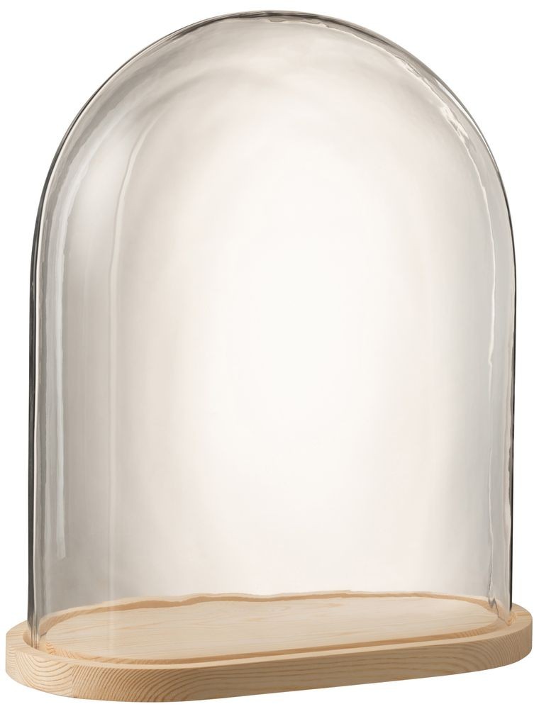 Přírodní dřevěný oválný podnos se skleněným poklopem Bell Jar - 43*23*51 cm