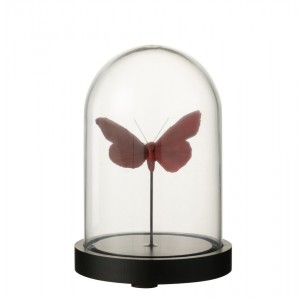 Dekorativní podnos s vínovým motýlkem a skleněným poklopem Butterflies - Ø 11*16cm