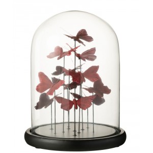 Dekorativní podnos s vínovými motýlky a skleněným poklopem Butterflies - Ø 23*29cm