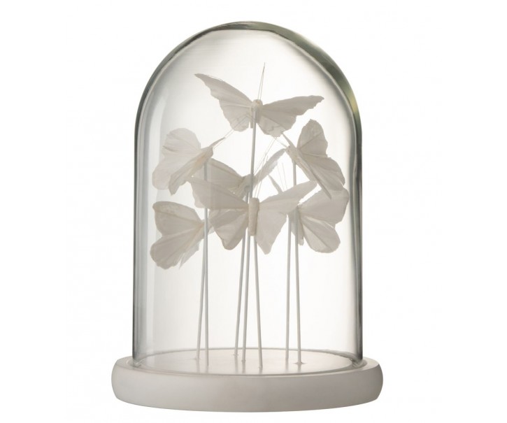 Dekorativní podnos s bílými motýlky a skleněným poklopem Butterflies - Ø 18*26cm