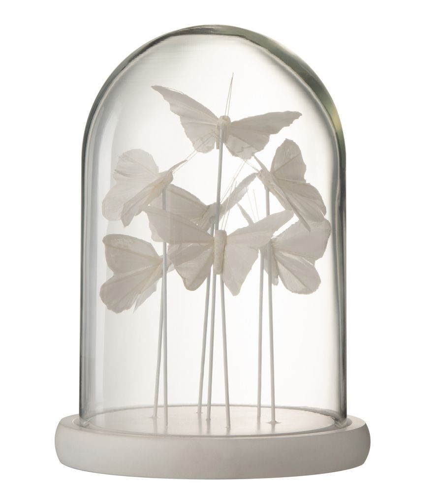 Dekorativní podnos s bílými motýlky a skleněným poklopem Butterflies - Ø 18*26cm J-Line by Jolipa