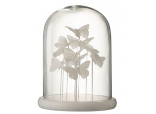 Dekorativní podnos s bílými motýlky a skleněným poklopem Butterflies - Ø 24*30cm