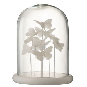 Dekorativní podnos s bílými motýlky a skleněným poklopem Butterflies - Ø 24*30cm