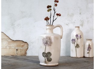 Krémový keramický dekorační džbán s květem jetele Versailles - 14*15*26cm