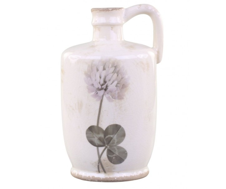 Krémový keramický dekorační džbán s květem jetele Versailles - 14*15*26cm
