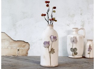 Krémová keramická dekorační váza s květem Versailles - Ø 11*26cm
