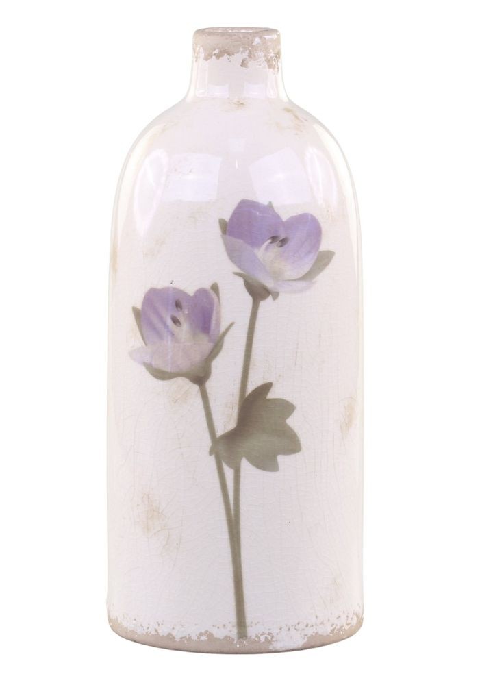 Krémová keramická dekorační váza s květem Versailles - Ø 11*26cm Chic Antique