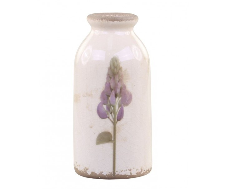 Krémová keramická dekorační váza s květem lupiny Versailles - Ø 7*15cm