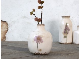 Krémová keramická dekorační váza s květem Versailles - Ø 10*12cm