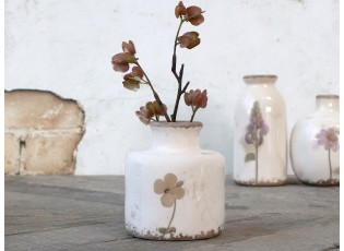 Krémová keramická dekorační váza s květem Versailles - Ø 9*10cm
