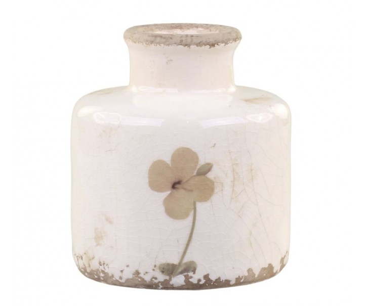 Krémová keramická dekorační váza s květem Versailles - Ø 9*10cm