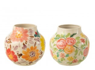 2ks béžová keramická váza s květy Lacy Flower - Ø22*21cm 