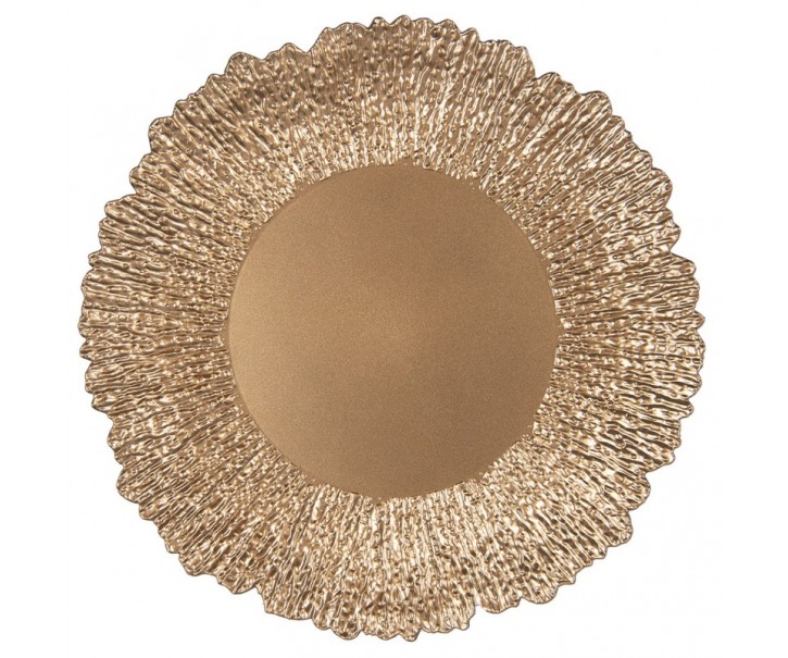 Zlatý servírovací talíř se zdobným okrajem ve tvaru květu - Ø 33*2 cm