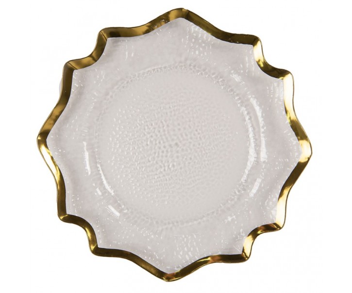 Transparentní servírovací talíř s vlnitým zlatým okrajem - Ø 33*1 cm