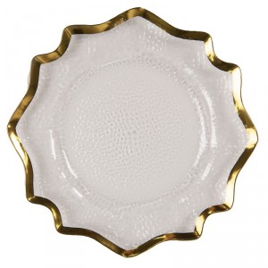 Transparentní servírovací talíř s vlnitým zlatým okrajem - Ø 33*1 cm