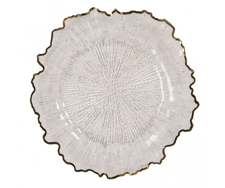 Transparentní servírovací talíř s vlnitým zlatým okrajem - Ø 33*1 cm