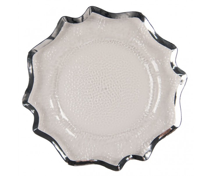 Transparentní servírovací talíř s vlnitým stříbrným okrajem - Ø 33*1 cm