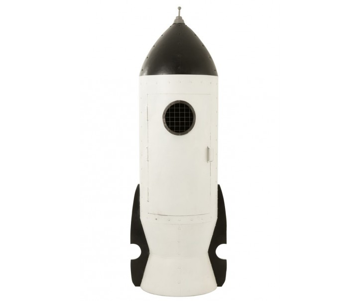 Bílo-černá kovová skříň ve tvaru rakety Rocket - 70*70*218 cm