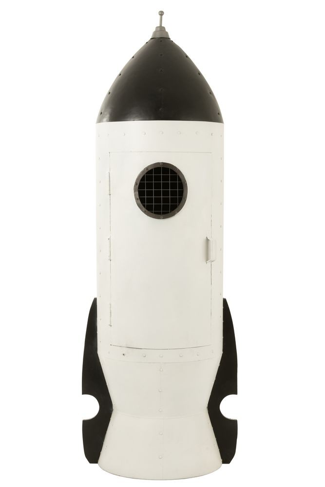 Bílo-černá kovová skříň ve tvaru rakety Rocket - 70*70*218 cm J-Line by Jolipa