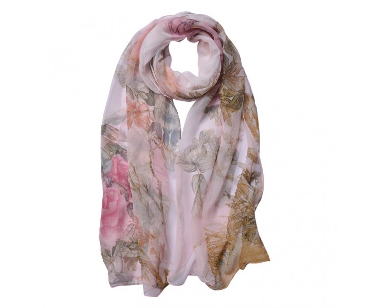 Růžový dámský šátek s květy Women Print Pink - 50*160 cm