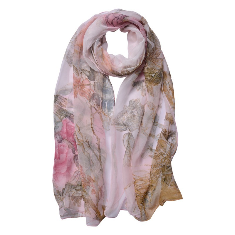 Růžový dámský šátek s květy Women Print Pink - 50*160 cm Clayre & Eef